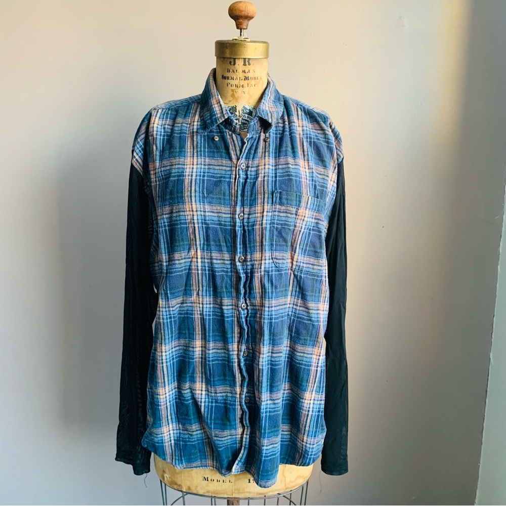First of a Kind Upcycled vintage Blue Flannel shirt, size Medium